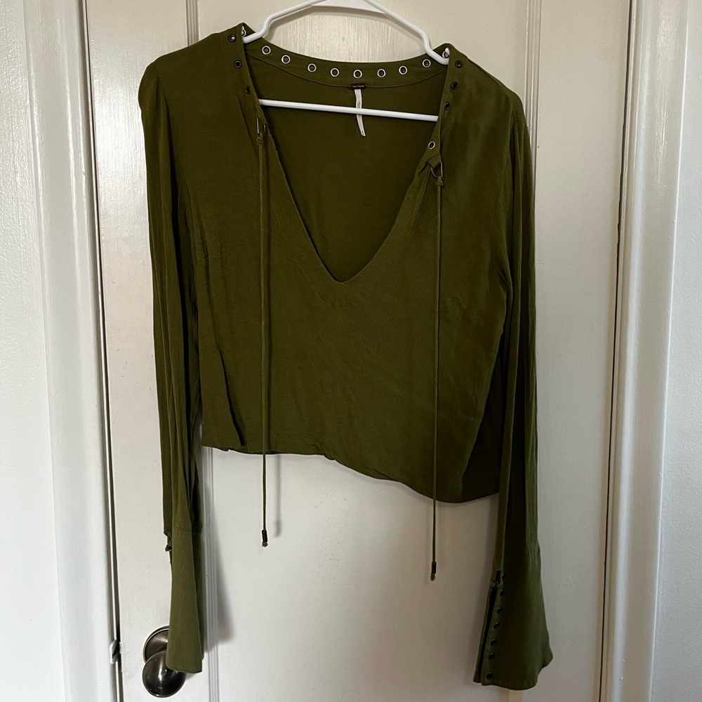 Free People Olive Green Nu Nu Jump Grommet Top